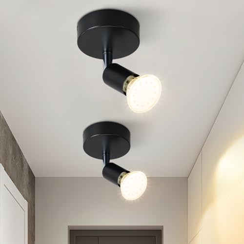Lichtmaler LED Deckenstrahler 1 Flammig GU10 2 Stück Deckenleuchte Schwarz | Deckenspots Schwenkbar Deckenlampe Flurlampe Wand Badezimmer Küche Ohne Leuchtmittel