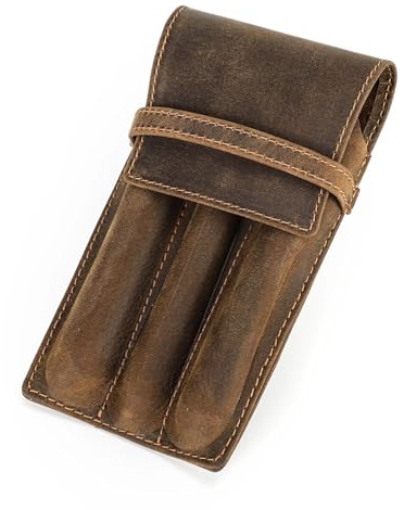 AHIOJEGX Stifteetui Handgemachte Leder 1/2/3 Slots Organizer Tasche Stift Halter Fall for Erwachsene Büro Schule Vintage Retro Stil(3 Slots)