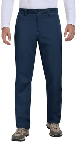 heekpek Pantalon Homme Hiver Imperméable Softshell Doublé Polaire Chaud Pantalon de Randonnée, Bleu Marine, XL