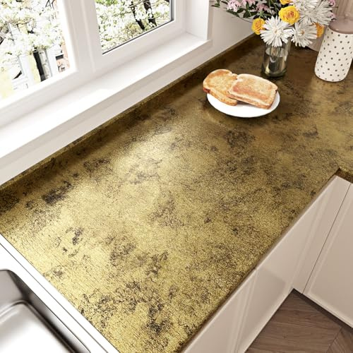 Yullpaper Papier Peint Vintage Dore Papier Peint Adhesif Mural Métallique Film Adhesif pour Meubles Plan De Travail Cuisine Armoires Salon Vinyle Autocollant Rouleau Decoratif Lavable 40cm x 300cm