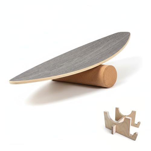 SAZAEMU Balance Board aus Holz, Balancebrett mit Korkrolle, 8 Holzschichten, Trainingsgerät für Gleichgewicht und Koordination