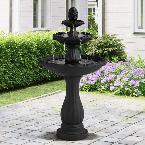 MAGIC UNION Garden Water Fountain Outdoor, 47.3 High Large Roman Italian Indoor Waterfalls, 3-Tier Standing Water Feature Fountains w/Pump & Pineapple Top for Outside Patio, Yard and Lawn (Black)