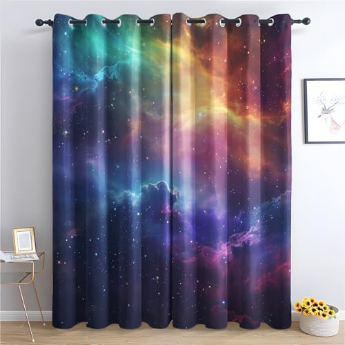 Galaxie Vorhänge Kinder Weltraum Bunte Sternenhimmel Verdunklungsvorhänge, Vorhang Blickdicht Gardinen mit Ösen, Schlafzimmer Wohnzimmer Kinderzimmer Deko, Thermovorhang 2er Set H 160 X B 140 cm