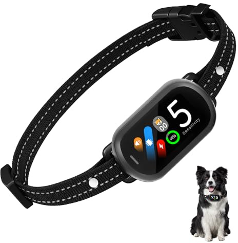 Collier Anti Aboiement Rechargeable pour Chien - Détection Intelligente des Aboiements 5 Modes avec Vibration/Choc Électrique/Son 5 Sensibilité Réglables, Étanche IP67 pour Petit Moyen Grand (BR02)