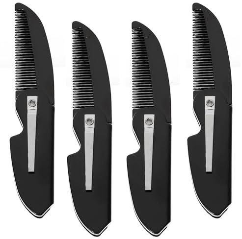 Sewroro 4 Stück Pack Faltbare Bartkämme aus Kunststoff Kompakt und Tragbar Taschenkamm für Männer Bartzubehör für Salon und Zuhause