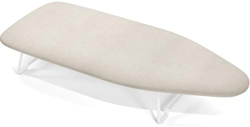 Small Ironing Board Tabletop with Heat Resistant Cover, Compact Mini Ironing Board with Metal mesh Frame, for dorms, aprtment and Travel, Hook for Hanging, Iron Board 31 x 76 cm, Iron Table Beige