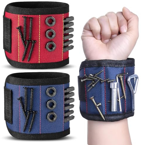 LAKPYN 2 Pezzi Braccialetto Magnetico per Viti, Chiodi e Punta del Trapano - Ideale per Padri, Tuttofare ed Elettricisti, Idea Regalo Pratico per Uomo
