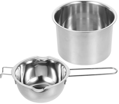 SHOWERORO Olla para Fundir Cera de 600 Ml Acero Inoxidable con Baño María, Recipiente para Derretir Chocolate y Mantequilla, Baño Doble de 16 Cm para Cocina y Repostería