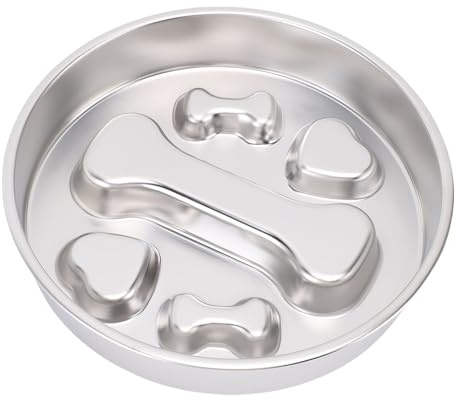 Asixxsix Slow Feeder Dog Bowl, Stainless Steel Anti Choking Puzzle Feeder with Non Slip Base for Dogs and Cats (Bone Pattern)
