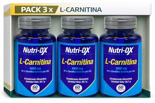 Pack 3 L-Carnitina Nutri-DX Ynsa diet 400 mg, 180 cápsulas en total, L-carnitina tartrato en cápsulas, formato ahorro para rutina deportiva diaria y entrenamiento