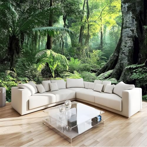 Fotomurales Selva Tropical Sendero Árbol Grande Papel pintado mural 300 x 210 cm tejido no tejido, Arte Papel tapiz mural Verde Moderna Decoración De Pared Sala Oficina Salón