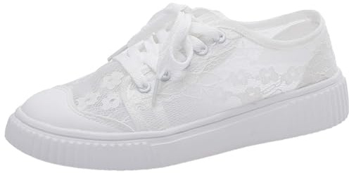 Sneaker tradizionali da donna, bianchi, in pizzo, scarpe tradizionali in mesh, trasparenti, scarpe estive, con fiori ricamati, scarpe da sposa piatte, traspiranti, scarpe in tessuto eleganti, scarpe