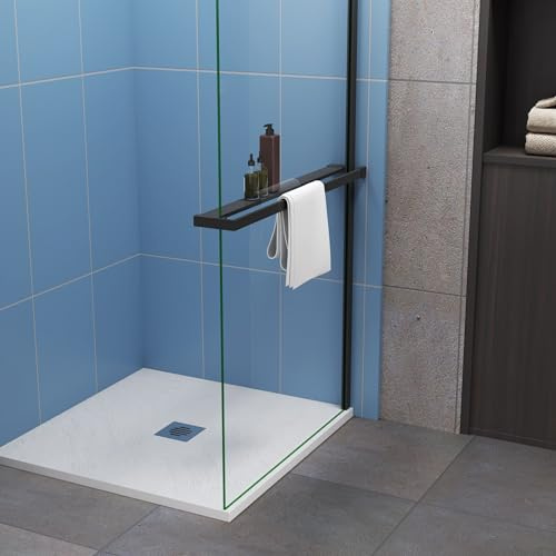 Étagère de Douche pour paroi de Douche à l'italienne 80cm, en Aluminium Noir Mat, en kit Complet