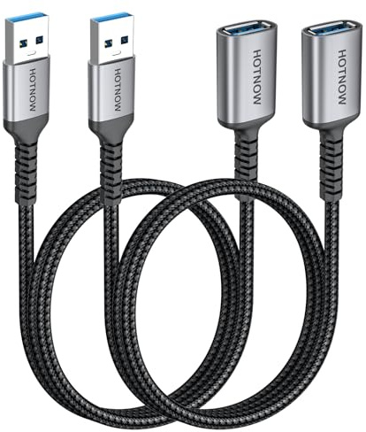 HOTNOW USB 3.0-förlängningskabel [150 CM 2-Pack] USB A Hane till Hona Förlängningskabel Kompatibel med Webbkamera, Kamera, Modem, Mus, Tangentbord, Hårddisk, Hörlurar, Gamepad, Skrivare, Minneskort