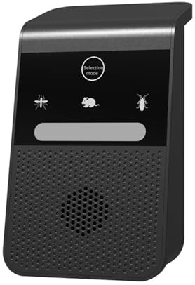 Ultrasonic Pest Repeller, 3-Mode Selection for Mice, Mosquitoes and Cockroaches, Dual-Colour Flashing Light, Plug and Play, 6.7x9.5cm (B-Black)