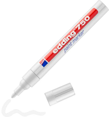edding 750 Lackmarker - weiß - 1 Stift - Rundspitze 2-4 mm - Lackstift zur Markierung und Beschriftung von Metall, Glas, Stein oder Kunststoff - hitzebeständig, permanent, wisch- und wasserfest