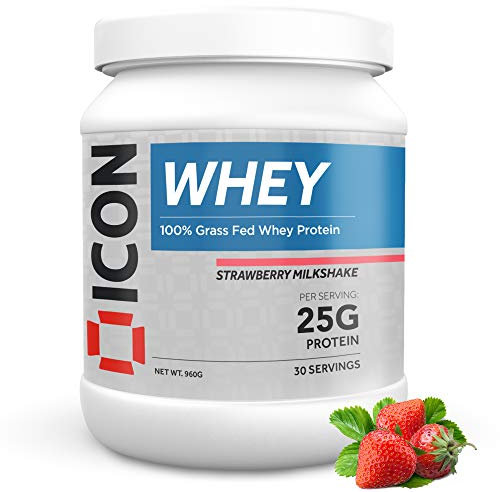 ICON Nutrition Whey Protein Powder — Strawberry Milkshake — High Protein, Grass Fed, Low Carbs & Fat, Complete Amino Acid Profile, Cold Shakes or Mix with Foods — 960g, 30 Servings