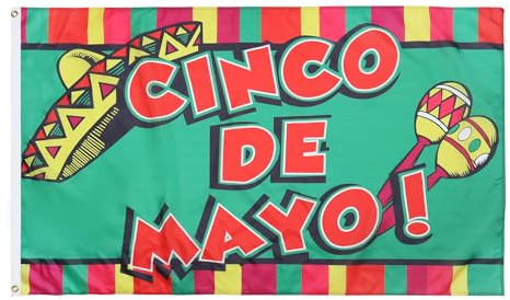 AZ FLAG Drapeau Cinco De Mayo au Mexique 150x90 cm Polyester 100D 2 Œillets | Usage intérieur et extérieur Drapeau décoratif du 5 mai Cinco de Mayo en Mexico coutures doubles et bords renforcés