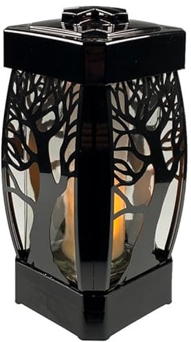 FÜNDIG Grablicht Laterne FISO Baum - Friedhofslaterne - Grablicht-Gestaltung - Gedenkbeleuchtung - Schwarz - Metall - Pulverbeschichtet - Bodenmontage - Beerdigungen und Gedenkveranstaltungen