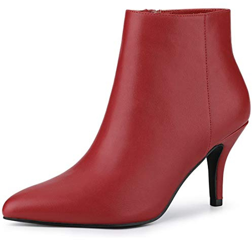 Allegra K Damen Stiefeletten mit spitzem Zehenbereich, Reißverschluss, Stiletto-Absatz, rot, 41 EU
