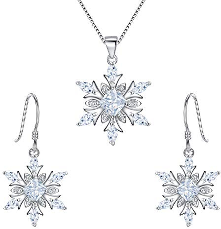 EVER FAITH Schneeflocke Schmuckset 925 Sterling Silber Klar CZ Winter Weihnachten Geschenk Party Halskette Ohrringe Set