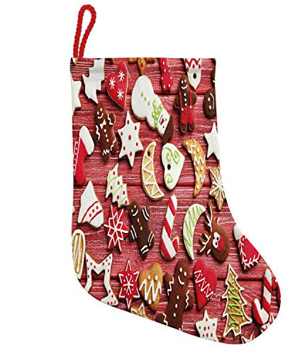 ABAKUHAUS Lebkuchenmann Hängende Nikolausstiefel Weihnachtssocken, Zuckerhaltige Leckereien, Weihnachtsstrumpf zum Aufhängen, 25x35cm, Rot, Braun, Weiß
