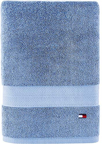 Tommy Hilfiger Modern American Solid Bath Towel, 30 X 54 Inches, 100% Cotton 574 GSM (Mist Blue)