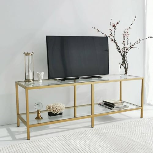 Dmora TV-Schrank Electra 130x40x45 cm Gold 2 Böden 3 Fächer