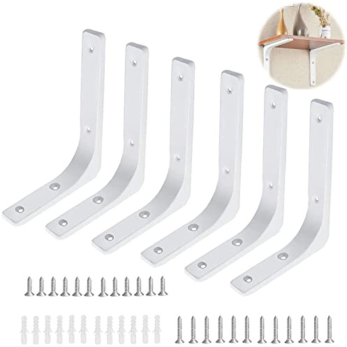 6 Stück Regalwinkel Metall Weiß Regalhalterung Winkel für Regale 150x125mm | 90 Grad Wandmontage Regalträger Metallwinkel Regalhalter mit Schrauben für Bücherregale Lagerregal Küchenregal Eckregal
