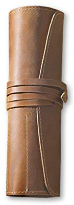 PORRASSO Leder Federmäppchen Wasserdicht Roll-up Mäppchen Federmappe Schulmäppchen für Männer Frauen Jugendliche Schule Heimat Braun