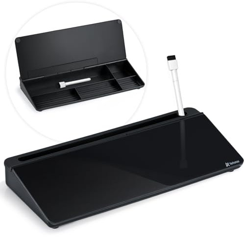 Varhomax Tableau blanc de bureau avec rangement, tableau blanc en verre effaçable à sec, liste de choses à faire pour la maison, le bureau et les fournitures scolaires (noir)