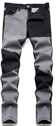 AITITIA Men's Ripped Regular Fit Jeans (38, 1017 Black Grey)