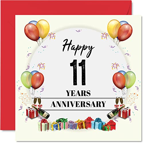 Stuff4 Karte zum 11. Jahrestag für Ehemann und Ehefrau, Party-Luftballons | Glückwunschkarte zum 11. Hochzeitstag, Karte für Partner, 145 mm Grußkarten, Jubiläen