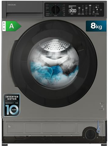 Cecotec Lave-linge 7Kg Chargement Frontal Intégrable Bolero DressCode 750 Bi Inverter Steel A.Finition Acier Inox 1200 Tr/min,15 Programmes,Classe A, Moteur Inverter Plus, SteamMax, Stain Match Plus