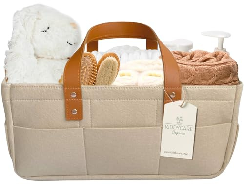 KiddyCare Organizador Pañales para Bebés - Cesta Bebé con 3 Compartimentos Intercambiables y Extraíbles - Organizador Armario Bebé - Ideal como Cesta Regalo Bebé Recién Nacido [Marrón, Mediano]
