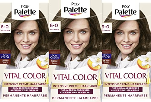 Poly Palette Vital Color Intensive Creme-Haarfarbe 6-0 Hellbraun (115 ml), natürlich-aussehende & langanhaltende Coloration, permanente Coloration für 100 % Grauabdeckung auch bei weißem Haar