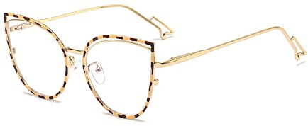 YUELUQU Blaulichtfilter Brille Damen Elvis Brille Metallgestell Brille Ohne Stärke Fake Brille Brillenfassung Blockieren Blaue Licht von PC, TV und Handy (Leopard)