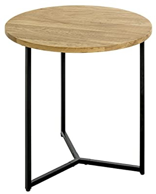 HAKU Beistelltisch Eiche, schwarz, Massivholz, Metall - Maße: H 52 cm x Ø 50 cm, Style: Modern