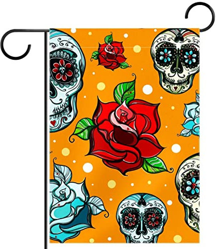 Drapeau de jardin personnalisé double face pour décoration extérieure - Motif tête de mort orange - Mexique