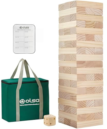 Olsa Giant Tumble Tower 57PCS Wooden Block Stacking Yard Games with Carrying Bag Classic Indoor & Outdoor Game for Adults and Family Party Games for Backyard Lawn Beach Camping (Over 4.2 Ft)