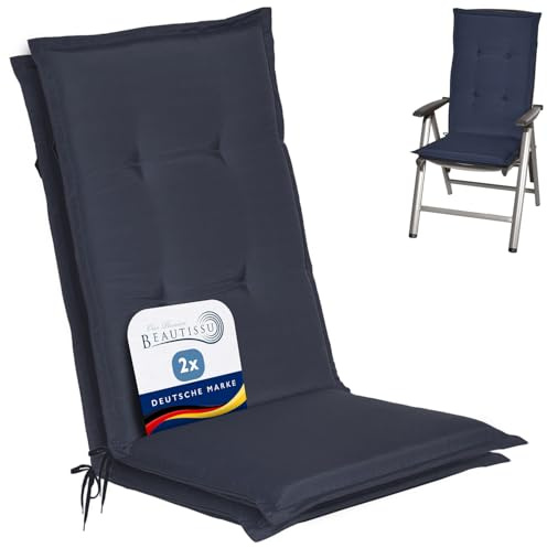 Beautissu 2er Set Gartenstuhlauflage Hochlehner für Gartenmöbel Sitzkissen | 120x50x6cm Dunkelblau weiche Stuhlauflage Polster Auflage Sitzpolster Füllung Schaumkern Hochlehnerauflage Loft HL