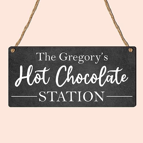 Pumpkin Spice Hot Chocolate Station: Wooden Plaque - Christmas Hot Chocolate Bar Stand Sign for Pumpkin Spice Drinks (MDF Wood, Indoor Use Only, 19cm x 9cm, Grey)