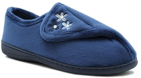 Dr Keller Womens Lightweight Faux Fur Wide Opening Touch Fasten Diabetic Orthopaedic Slippers