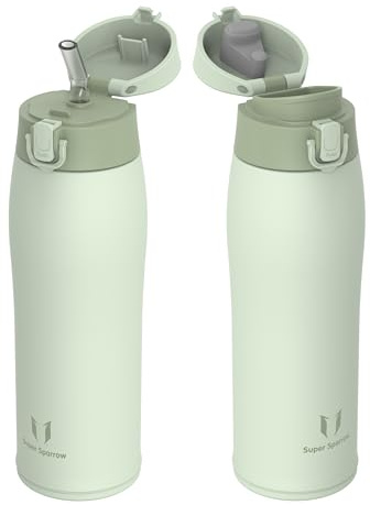 Sparrow Edelstahl Trinkflasche 750ml - Thermosflasche - 2 Deckel | Thermosflasche, BPA-Frei, Auslaufsicher, Thermobecher, Spülmaschinenfest, TwinSip, Sport, Outdoor Aktivitäten