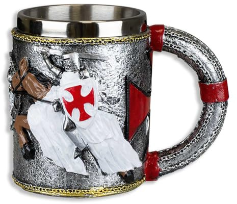 Jarra de cerveza decoracion 3D Caballeros Templarios. Fabricada en resina y acero. Tamaño 12cm