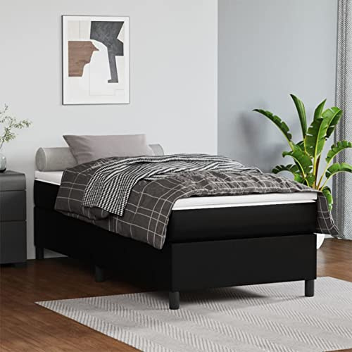 IKAYAA Boxspringbett 90 x 200 cm Polsterbett 90 x 200 cm Schlafzimmerbett Schwarz-27 Kunstlederbett Doppelbett/Einzelbett Bett Bettrahmen Lattenrost Jugendbett Stabile Beinstütze
