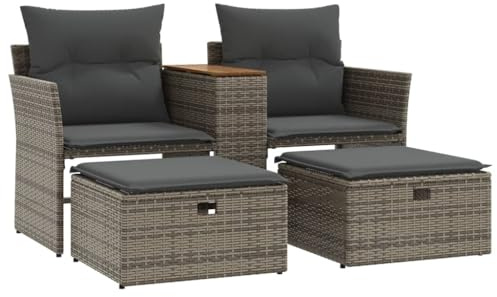 vidaXL Trädgårdssoffa 2-sits med pallar grå konstrotting, altansoffa, trädgårdsmöbel, soffa, altansoffor, trädgårdsmöbler, soffor, rottingsoffa