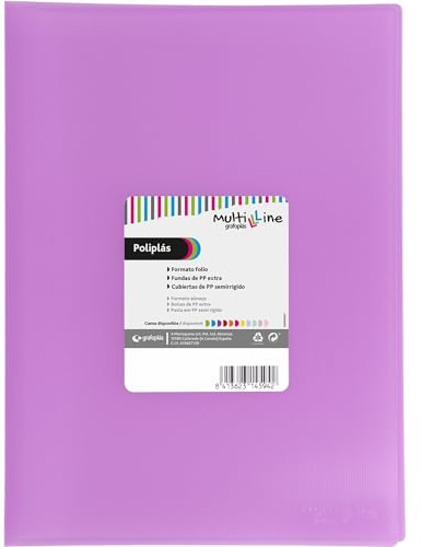 Grafoplás | Kunststoffhüllen | 50 transparente Hüllen | Foliogröße | Lavendelfarbe | flexibler Einband | Polykunststoff | perfektes Schul- und Büromaterial