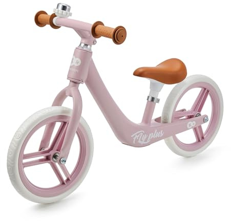 Kinderkraft Fly Plus Balance Bike, Lightweight Bicycle, No Pedals, 12 inches Wheels, with Ajustable Seat, Retro Style, Magnesium Frame, from 2 Years, Pink