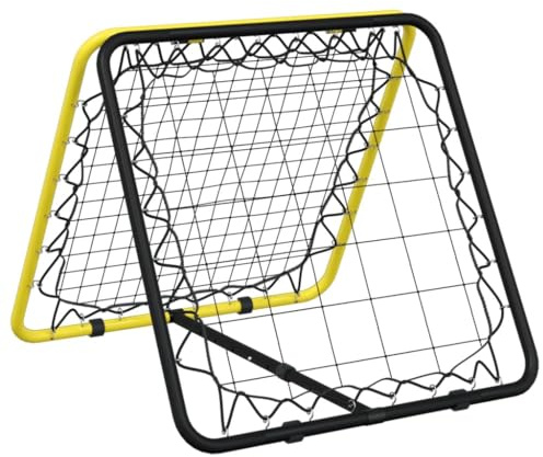 vidaXL Fotbollsnät med rebounder dubbel justerbart gul och svart stål, kickback rebounder, träningsmål, studsnät, rebounder, fotbollsmål, bollmål